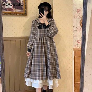 Japāņu Gothic Lolita Kleita Girly Pleds Vintage Viktorijas Garām Piedurknēm Loku Ruffles Princese Kleita Sievietēm Salda Tēja Puse Kleitas