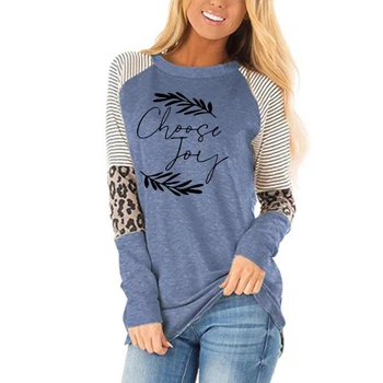 Jauno Modes Izvēlēties Prieku Vēstules Lapas Drukāt T-Krekls Sievietēm Leopards Drukāt Apkakli, Garām Piedurknēm T-Krekls Sieviešu Sieviešu Topi Plus Lieluma
