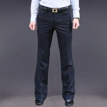 Jauns Vīriešu Uzliesmoja Boot Cut Bikses Biznesa Gadījuma Britu Stila Biroja Slim Ērti Oficiālu Apakšā Melns Uzvalks Bikses