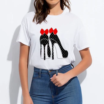 Jaunu Atdzist Brīvs T-krekls Sieviešu Modes Diezgan Lielajam Rozā augstpapēžu kurpes, T Krekli Ikdienas Harajuku Hip Hop Tshirts Sievietēm