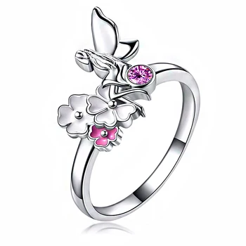Karstā pārdošanas jaunu puķu elfu gredzenu sieviešu mazs eņģelis temperaments mikro inkrustēts violeta zircon kristālu gredzeni draudzenei dzimšanas dienas dāvanu