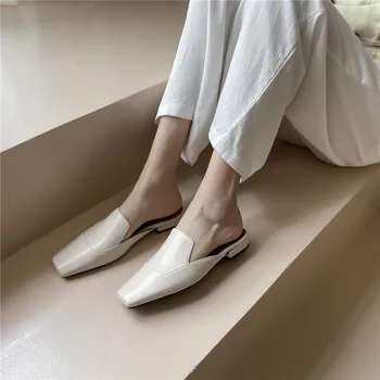 Kvadrātveida kājām, mūļu sieviešu kurpes 2.5 cm zema papēža pilnībā īstas ādas pavasara vasaras tupele modes plus lieluma DONQ11 MUYISEXI