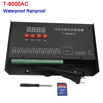 LED kontrolieris T-8000AC SD Karti kontrolierim WS2801 WS2811 LPD8806 8192 Pikseļi DC5V ūdensizturīgs Ūdensnecaurlaidīgs kontrolieris AC110-240V