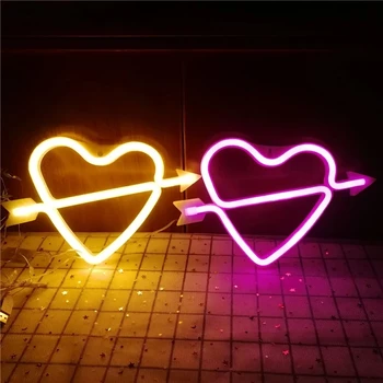 LED Neona Gaismas Akumulatora Barošanu Cupid Mīlošu Sirdi Nakts Gaisma Kāzu Valentīna Dienā Ierosināt Lampas, Ziemassvētku Rotājumi