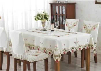 Luksusa izšūts galdauts, galda pusdienu galda segums galdautu kāzu ziedu sarkanu rožu ziedu krēsla pārsegs coffe table 1018
