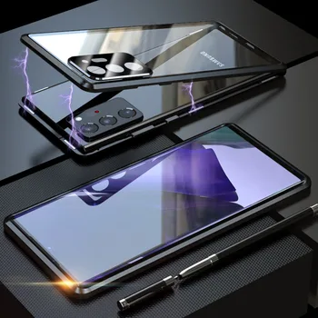 Luksusa Magnētisko Adsorbcijas Aizmugurējais Vāciņš Samsung Galaxy Note 20 Ultra, Ņemiet vērā, 20 Rūdīts Stikls Iebūvēts Magnēts Metāla Buferi Gadījumā