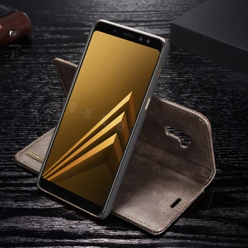 Luksusa Zīmolu Īstas Ādas Gadījumā Samsung Galaxy A8 2018 gadījumā Samsung A8 Plus 2018 gadījumā, vāka Magnētisko Seifs Tālrunis Soma