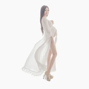 Maternitātes kleita fotogrāfija grūtniecības drēbes uz dzemdību foto aksesuārus, apģērbu fotosesijām balts maternitātes kleita