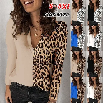 Modes Sievietes ar garām Piedurknēm Leopard Krekli 