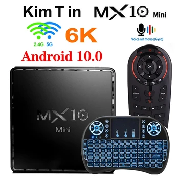 MX10 Mini TV Kastē Android 10 Fast Set top box 2.4&5G Dual wifi 6K Smart Android 10.0 Media Player BT4.2 Google Voice Youtube 3D