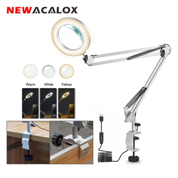 NEWACALOX Trešās Puses Lodēšanas Lampa 5X Galda Lupa Lodēšanas palīdzības Rokas, USB Lupa Lodēšanas Palielināmā Stikla Turētājs