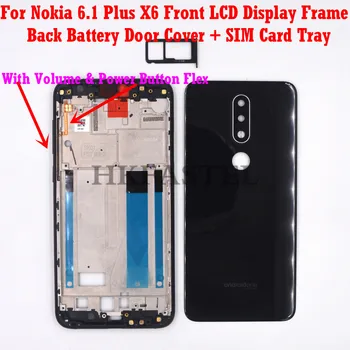 Nokia 6.1 Plus X6 Oriģinālais Korpuss Mobilajam Tālrunim Priekšā, LCD Rāmis Atpakaļ akumulatoru durvju vāciņš SIM kartes ligzda skaļuma / izslēgšanas taustiņu flex