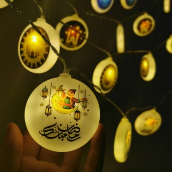 Plastmasas EID Mubarak Akumulatora LED Gaismas Stīgu Vainags Ramadāna Apdare Pasaku Gaismas EID Svētku Apgaismojums Dekoratīvās Mājas