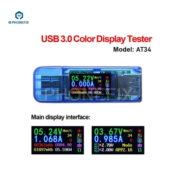 RD AT34 USB 3.0 Krāsu LCD USB Testeri Mini Multimetrs Telefonu Remonts Palīgs Voltmetrs Ammeter Spriegums Strāvas Detektora