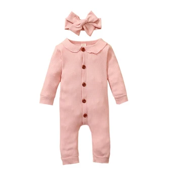 Rudens Baby Girl Jumpsuit Apģērbu Ar Garām Piedurknēm Cietā Print Single Krūtīm, Romper Ar Galvu Zīdaiņu Apģērbs, Sets1