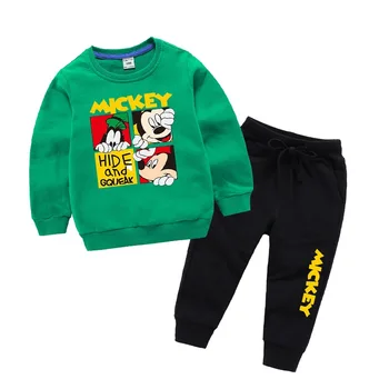 Rudens, Ziemas Bērni, Zēns, Meitene Mickey Apģērbu Komplekts Kokvilnas Drukāšanas Karikatūra ar garām Piedurknēm T-krekls Topi+ Sporta bikses 2gab 1-9 Gads
