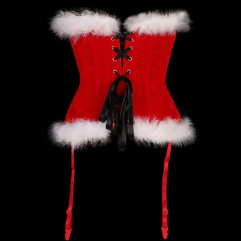 Sarkanā Ķermeņa Shapewear Puse Kostīmi Samta Corselet Mīļotā Forma Ziemassvētku Kažokādas Apdari Korsešu Bustier Ar G String 940#