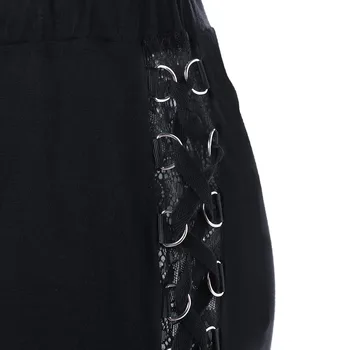 Sieviešu Mežģīņu Izlīdzināšanu Bikses Mežģīnes Up Raibs Gothic Slim Bikses Pārsējs Pusē Redzēt Cauri Klubs Gadījuma Pantalones Bell Dibeni Bikses