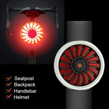 Smart Bremžu Velosipēds Gaismas USB Lādējamu Aizmugures Atpakaļ Gaismas Velosipēdu Led Taillight 5 Režīmi Drošības Brīdinājums Velo Ķivere Lampas
