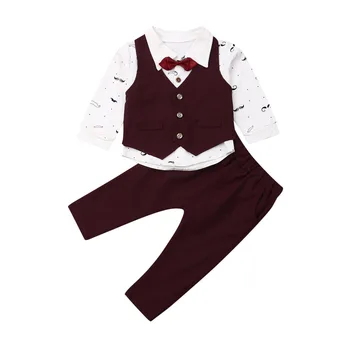 Toddler Zēnu Drēbes 4gab Kid Baby Boy Veste+Kaklasaite+ Krekls ar garām Piedurknēm+Bikses Apģērbs, Apģērbu Džentlmenis Uzvalks Komplekts