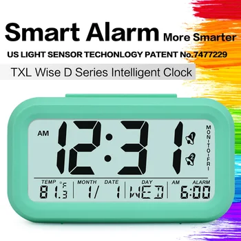 TXL smart Alarm Clock gaismas sensors, Temperatūras Kalendāra Dienu displejs, Childern Ciparu pulkstenis Bērniem backlit nightlight auto reostats