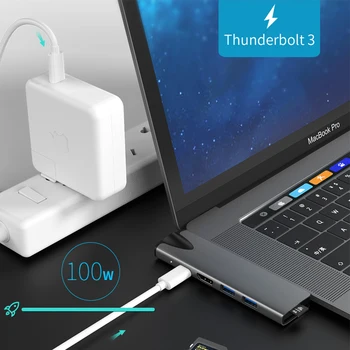 USB 3.1 Tipa C centrs, Lai RJ45, HDMI Adapteris 4K Thunderbolt 3 USB C Mezgls Mezgls 3.0 TF SD Lasītājs Slots PD par MacBook Pro/Air