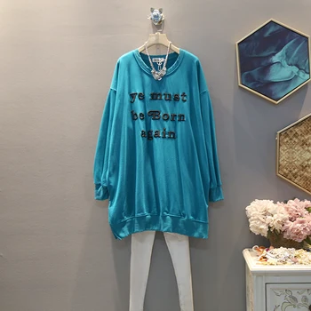 Vefadisa Plus Lieluma Izšuvumi Vēstuli Izdrukāt sporta Krekls Kleita Sievietēm 2020. Gada Rudenī O-veida Kakla Džemperi ar garām Piedurknēm Mini Kleita QYF3414
