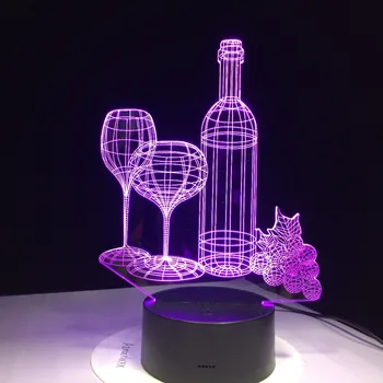 Vīna Stikla Pudele Greipfrūtu 3D Optiskā Ilūzija Galda Gaismas Garastāvokļa Lampa Touch Tālvadības pults 7 Krāsas, Home Gaismas Puse Dekori