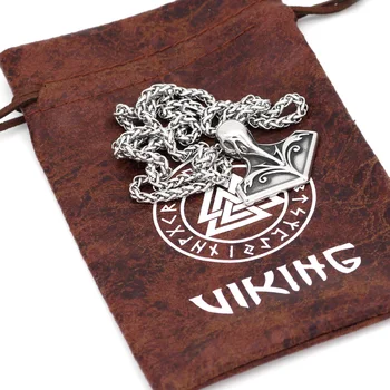 Vīrieši nerūsējošā tērauda Skandināvu vikingu thor ' s hammer raven amuletu MJOLNIR kulons, kaklarota ar viking figt soma
