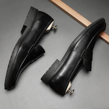 Vīriešu ādas kurpes biznesa kleita, uzvalks, kurpes vīriešu zīmolu Bullock platforma īstas ādas melns slipon kāzu vīriešu kurpes Phenkang