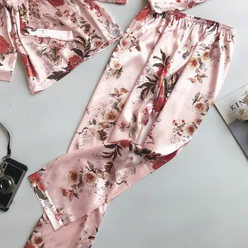 WENYUJH 3 Gabali Pyjama Uzstādīt Sieviešu Pavasara Vasaras Seksīgs Zīda Pidžamas Komplekti, Satīna Miega Uzvalks Gudrs Naktsveļu Mājas Drēbes Sleepwear
