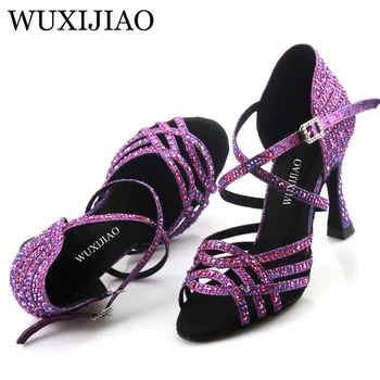 Wuxi Sieviešu Violeta latīņamerikas Deju Kurpes Jaunas Deju Kurpes Unikālu Dizainu Salsas Kurpes Dimanta Sandales