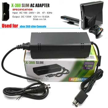Xbox 360 Slim MAIŅSTRĀVAS Adapteris Strāvas padevei Ķieģeļu Barošanas 135W Barošanas Lādētāja Vadu Xbox 360 Slim Konsole 100-120V