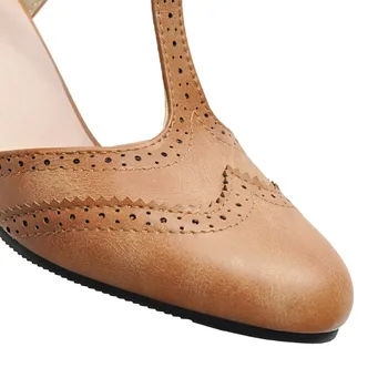 ZETMTC sieviešu kurpes 2019 augstiem papēžiem pavasara Mary Jane zema papēža kurpes sieviešu sprādze, apaļa galva kurpes melns brūns lielu size34 46