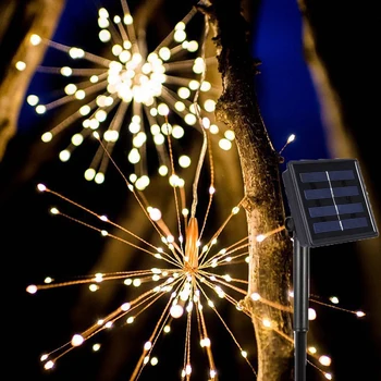 Āra Dārza Dekorēšana 180 LED Salūta Sprādzieniem Ziemassvētku Pasaku Gaismas Ar Saules enerģiju Karājas Starburst LED String Vainags