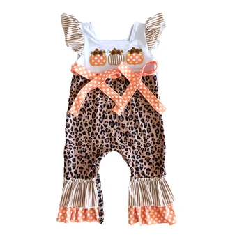 Ķirbju izšuvumi modelis bērnu romper Rudenī meitene īsām piedurknēm jumpsuit baby meitenes Halloween leopard kombinezonus ar priekšgala dizains