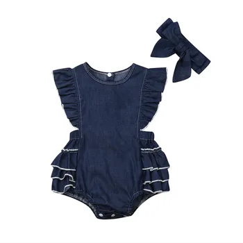 0-24M Jaundzimušā bērna Baby Girl Džinsa Romper Ruffles Jumpsuit Sunsuit Vasaras Bērnu Drēbes Meitenei