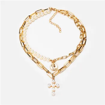 17KM Vintage Krusta Pērle sānslīdi kaklasaite Kaklarota Sievieti Apkakles 2020. Gadam Dubultā slāņa Biezumu Monētas Zelta Kaklarotu, par Pāris Modes Rotaslietas