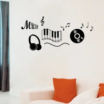 2017 mūsdienu PVC mūzikas piezīme austiņas Notel uzlīmes, mājas Apdare mākslas noņemama melnā 42 * 43cm