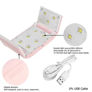 24W Mini LED UV Mākslas Nagu laka USB Salokāms Fēns Lampu 12 Led Gelu, Akrila C uring Ligh Žāvēšanas Līdzeklis