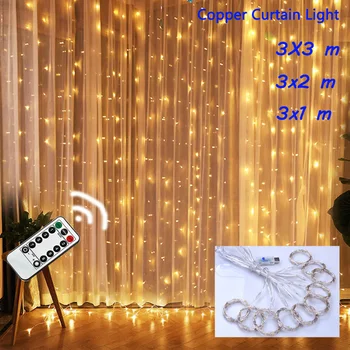 3x1 3x2 3x3m Vara LED Lāsteku Aizkaru Gaismas USB Strāvas Tālvadības pults LED Pasaku Gaismas Ziemassvētku Vainags String Gaismas Mājās Dec