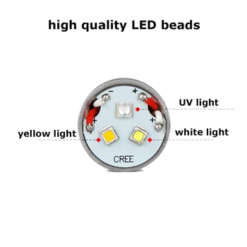 8 vati 3IN1 Portatīvo dzeltena LED Lukturīti 18650 UV gaismas 365nm blacklight LED lukturi, Lampas Gem Dzintara Jade Naudu Identifikācijas