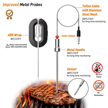 AidMax PRO05 Ciparu 6 Zondes Gaļas Termometrs Virtuves Bezvadu BBQ Cooking Pārtikas Termometrs Bluetooth Krāsns Restes Termometrs