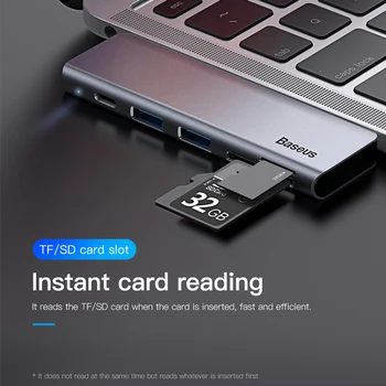 Baseus USB HUB USB C USB 3.0 SD/TF Karšu Lasītājs, USB Aapter PD Uzlādes C Tipa RUMBU Splitter Par Macbook pro Huawei Xiaomi CENTRMEZGLU