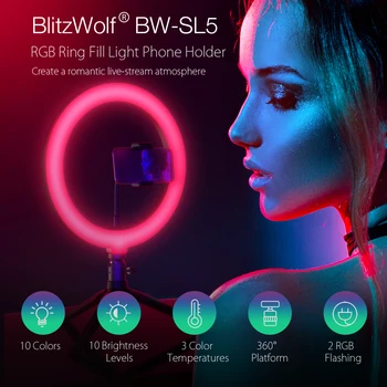BlitzWolf 26cm LED Ring pareizu Gaismu ar Statīvu Selfie Lampas Ringlight Ringlamp Youtube Dzīves Grims Foto Gaismas
