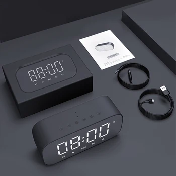 Bluetooth Skaļrunis ar FM Radio LED Spogulis, Modinātājs, Subwoofer Mūzikas Atskaņotājs Atlikt Desktop Pulkstenis ar Bezvadu