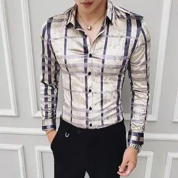 Britu Stila Vīriešu Kreklu Dizaineris Vēstuli Izdrukāt Casual Slim Fit Ar Garām Piedurknēm Blūze Homme Streetwear Sociālo Formālu Uzvalku Krekli