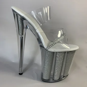 Debess augsta sieviešu sandales sudraba ērti tievu papēdi ūdensizturīgs platformas 20 cm super augstiem papēžiem modelis kluba apavi