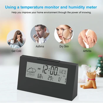 Digitālā istabas termometru un higrometru weatehr stacijas ar atliktu modinātāju temperatūras sensors & mitruma mērītājs mājas