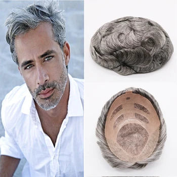 Eversilky Brūns Pelēks Mono Mežģīnes Toupees Roku Sasaistīto Hairpieces Cilvēka Matu Nomaiņa Toupees